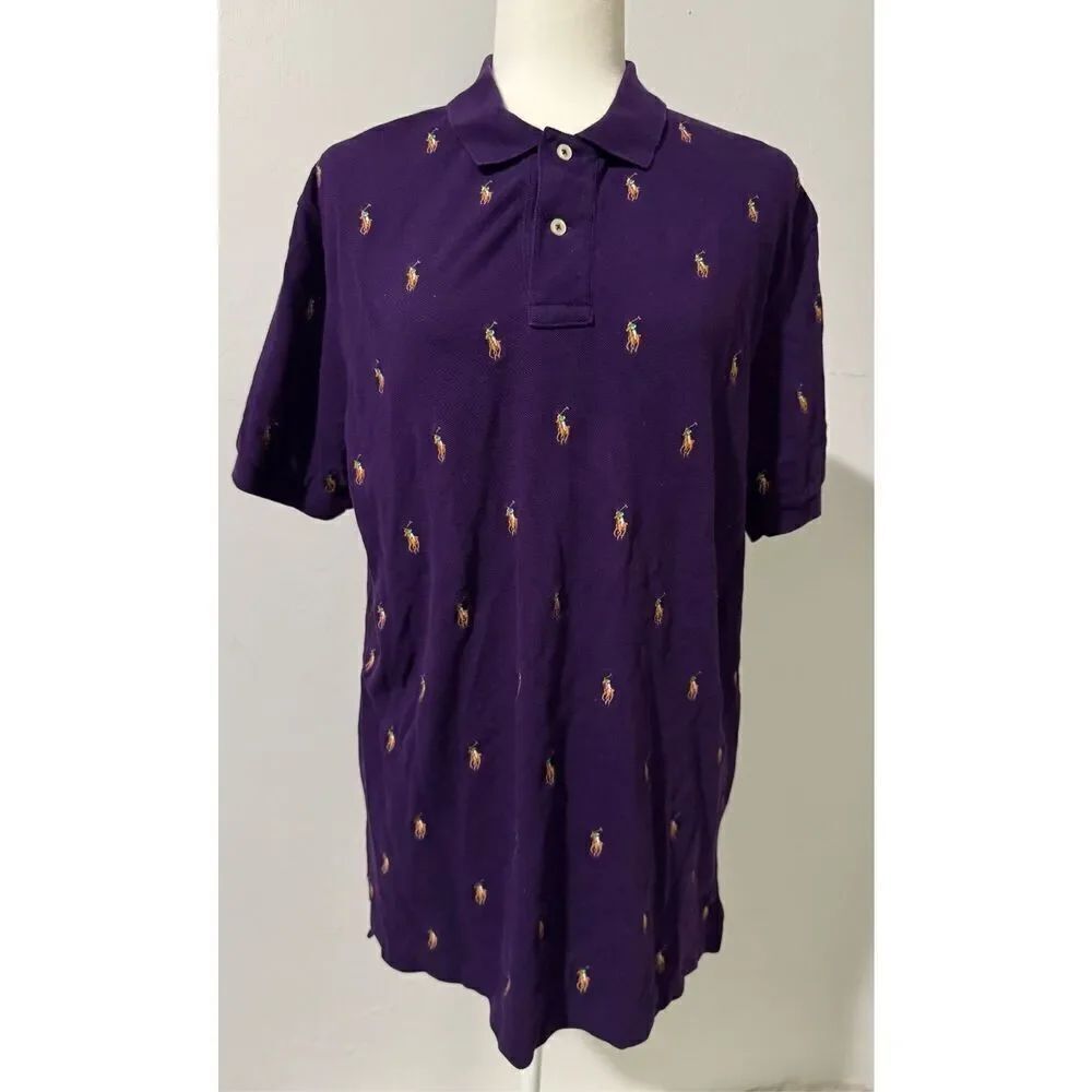 Polo Ralph Lauren vintage men’s purple logo polo shirt pony logo all over L